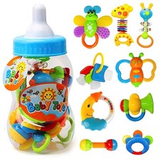 10PCs Sensory Rattles Teethers Newborns Baby Toys Learning Teething Playset