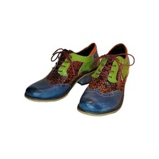 Socofy Lace Up Shoes Size 5 EU 38 Womens Low Heel Flats Multicolour Retro Boho