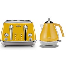 De’Longhi Icona Capitals 1.7L Rapid-Boil Kettle & 4 Slice Toaster Set - Yellow