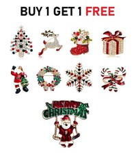 Christmas Brooch Xmas Badge Rhinestone Crystal Enamel Brooch Pin Tree Santa Gift