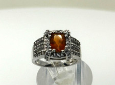 .925 Sterling Silver Mexican Fire Opal and Natural Zircon Ring Sterling Silver