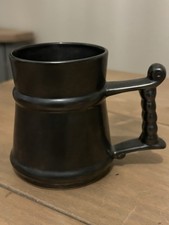 Vintage Black Dark-glazed Ceramic Tankard Prinknash Abbey Pottery Spiral Handle 