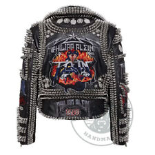 Handcrafted Men's Heavy Spiked Studded, Patches Punk Fashion Leather Jacket