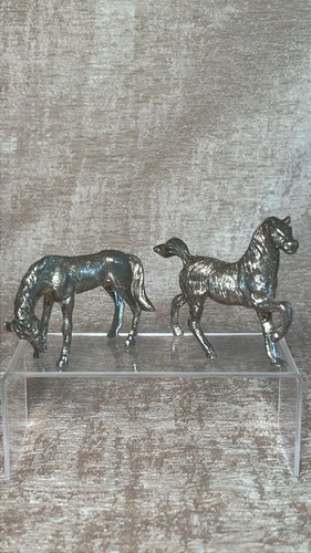 Pair vintage pewter horse - pair,