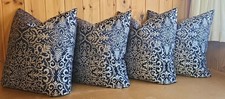 New Handmade Set Of 4 50cm X 50cm Navy & Silver Damask Print Cushion Covers