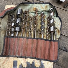 GENUINE VINTAGE AUGER BITS BUNDLE-GOOD USED CONDITION VARIOUS IN POUCH 