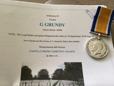WW1 War Medal KIA Grundy 1st