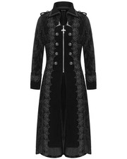 Devil Fashion Mens Long Gothic Steampunk Victorian Damask Velvet Coat Black