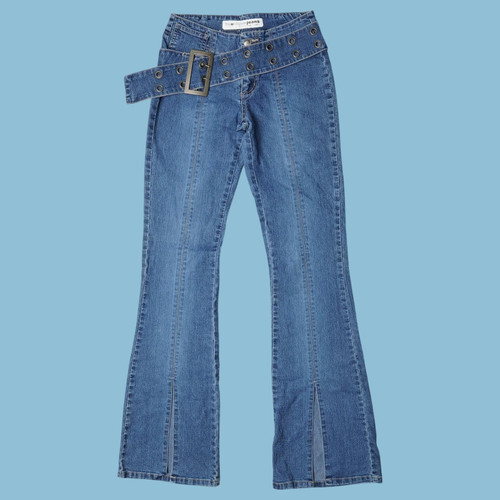 Vintage y2k belted flare jeans - vintage,