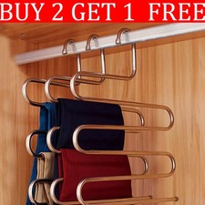 Clothes Pants Trouser Hanger,Multi Layer Storage Rack Closet Space Saver Shape S