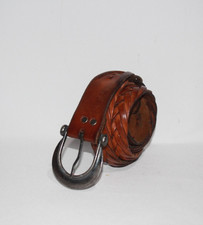 Vintage Mens Leather Belt 36" Brown Braided Woven