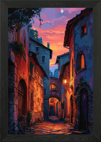 Beautiful town sunset - town, framed