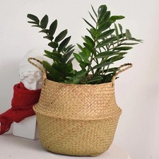 Wicker Rattan Storage Basket  Folding Seagrass Organizer for Home & Garden