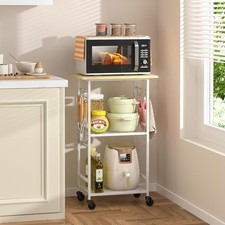Rolling Kitchen Microwave Cart, 3 Tier Microwave Table Stand with Adjustable She