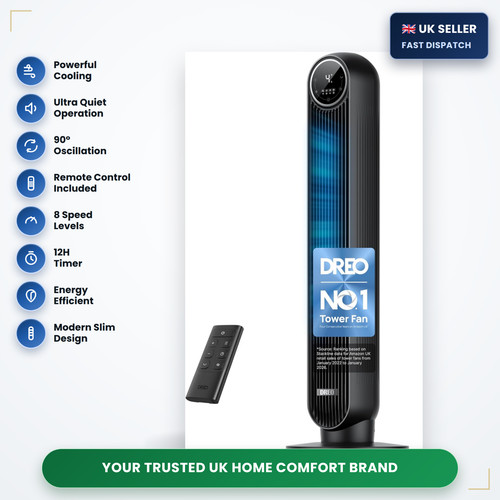 Dreo 20db silent tower fan - tower, 28