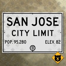 San Jose California city limit highway road sign 1950 US route 101 I-280 15x10
