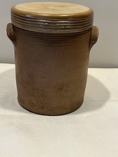 Vintage French Handmade Salt Glazed Stoneware Confit Pot  with Lid