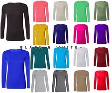 Women Basic Long Sleeve Plain Round Neck Layering Stretch Plus Size Top T Shirt