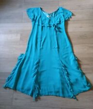 Kirsten Krog Turquoise Sheer Flared Dress Frilled Party Occasion Wedding UK16/18