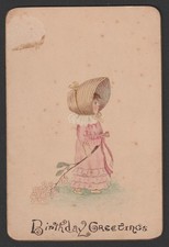 Victorian Watercolour Greeting Card Scrap Girl with Bonnet