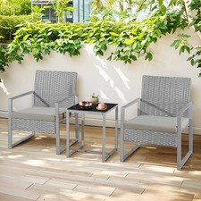 3 Piece Rattan Bistro Set Grey