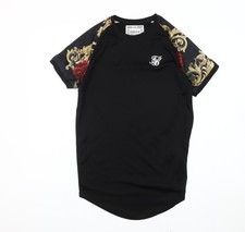 SIKSILK Men's Small Black Floral Logo T-Shirt