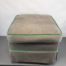 Vintage Grey and Green Detail Footstool Pouffe With Skirt Around & Swivel Wheels