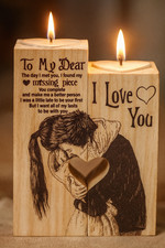 Wooden Heart Candle Holder Set