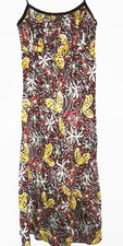 Hobbs Floral Long Slip Dress dark brown yellow red maxi 100% cotton Size 8 vgc