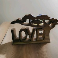 Large Carved Wood 'Love' Art Nouveau SIGN Wooden Home Decor