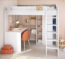 Happy beds bunk bed- White wooden high sleeper frame EU single