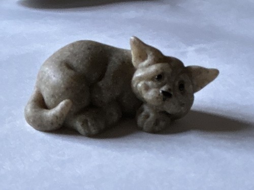 Miniature ceramic pottery cat - miniature, ceramic/pottery