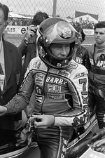 Barry Sheene sits on his