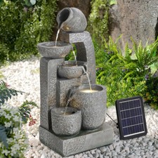 Solar Powered Cascade Water Feature Fountain Outdoor Garden Statue w/ LED Lights