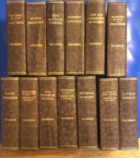 Vintage Charles Dickens Odhams Set Of 13 Brown Faux Leather Hardback Books G/C