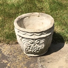 Concrete / Cement Round Garden Planter Pot With Gape & Floral Moulded Sides