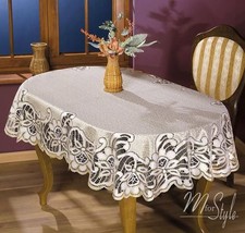 Thick Quality Lace Tablecloth Natural Golden beige Oval 51" x 67" (130 x 170cm)