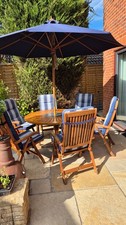 Neptune Solid Teak Garden Dining Set with 6 Matching Chairs, Cushions & Umbrella