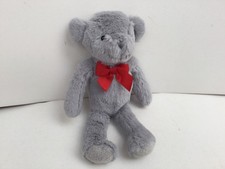 8" SAINSBURY'S SOFT CUDDLY TOY GREY TEDDY BEAR RED BOW TIE