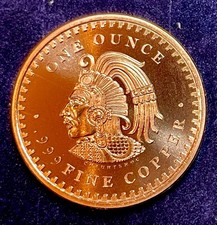 One Ounce Copper Aztec Calendar Round - Cuauhtemoc - .999 Pure.