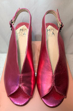Moda in Pelle Leather Heels UK 6 / EU 39 Pink Metallic Peep Toe Slingback Buckle