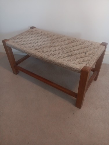 Rush seat wooden bench long - seat,