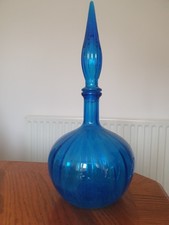 Vintage MCM 60s 70s Large Empoli Blue Onion Genie Bottle Decanter with stopper