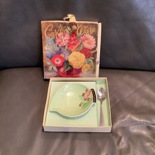 VINTAGE Carlton Ware Apple Blossom Jam, Green Dish & Spoon, (not Original) Boxed