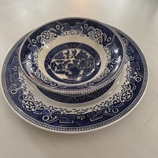 Antique Washington Old Willow England Dinner Plate & bowl Blue & White 