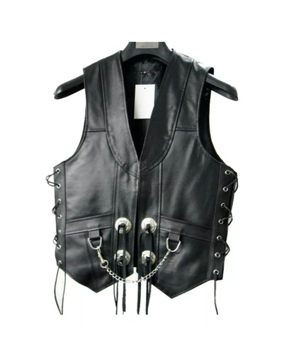 Men black leather - leather, fringed