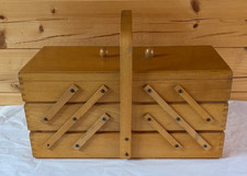 Vintage Wooden 3 tier Cantilever Table Top Sewing Craft Box