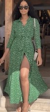 Zara Size medium polka Green Spot Marilyn Midi Maxi Shirt Tunic Dress Summer 