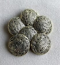 6 Large Buttons, Gold with Black Leaf Design, 22mm, Shank, Matching Set