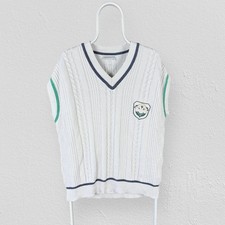 Vintage Adidas Originals Golf Cable Knit Sleeveless Vest Jumper White Mens Large